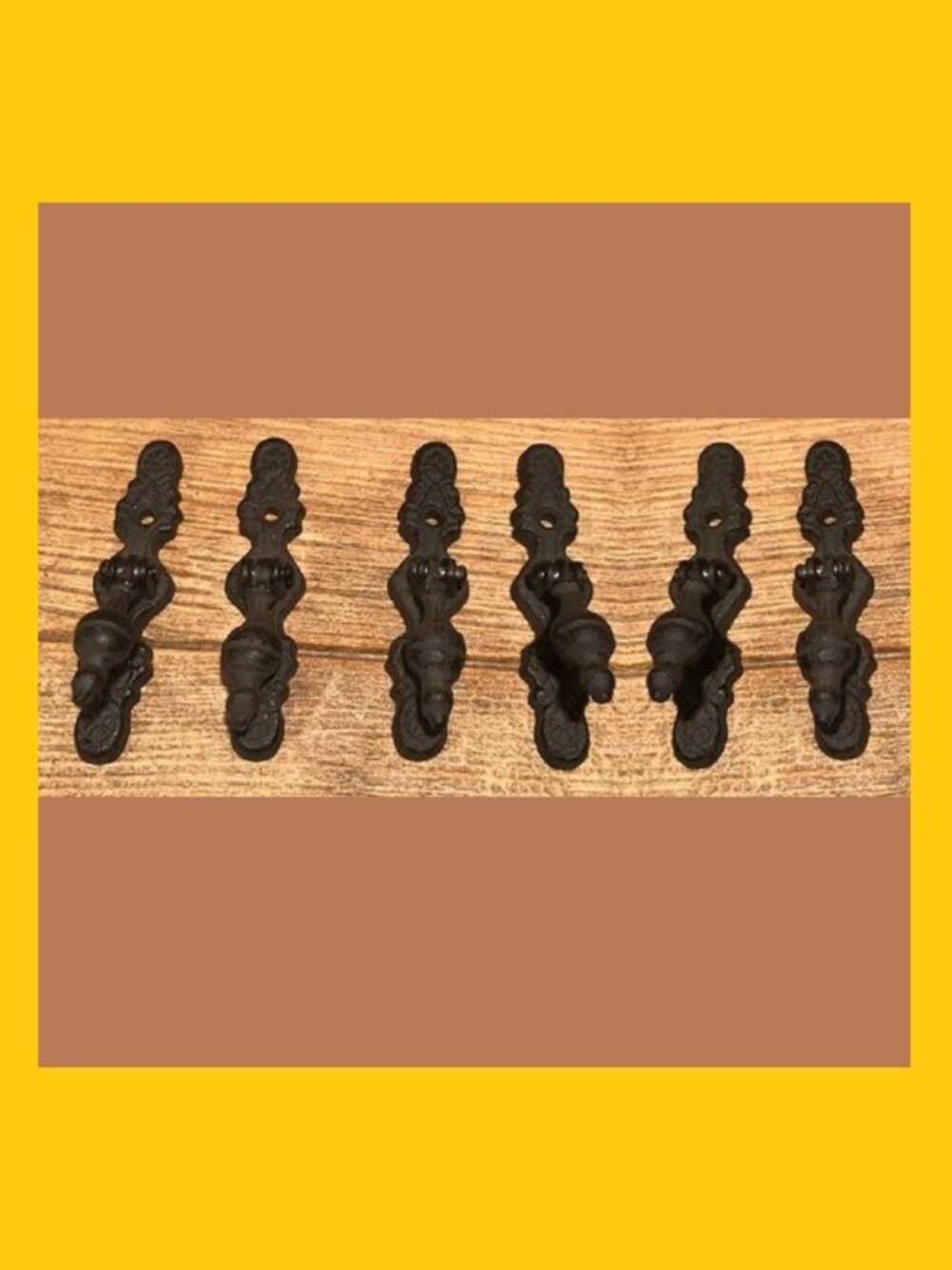 Six (6) Cast Iron Vertical Hinged Cabinet Drawer Pulls Handles Six (6) 0184-0208